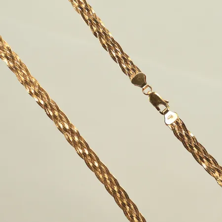 Halscoller "flätat" längd ca 44,5cm, bredd 5mm (ojämn länk) 14K, 9,1g 