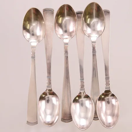 6 Kaffeskedar, 12cm, GAB, 830/1000 Silver 94,5g.
