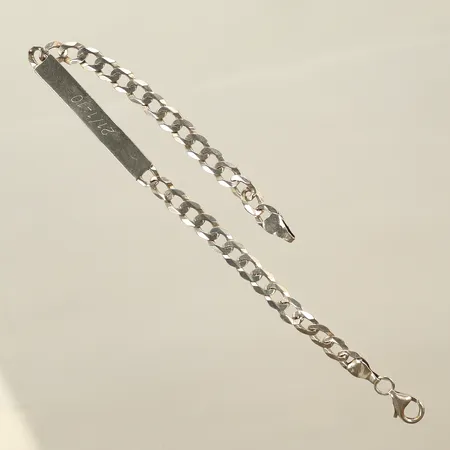 Armband Pansar med platta, längd ca 20cm, bredd 6mm, gravyr, 925/1000- Silver, 7,3g Vikt: 7,3 g