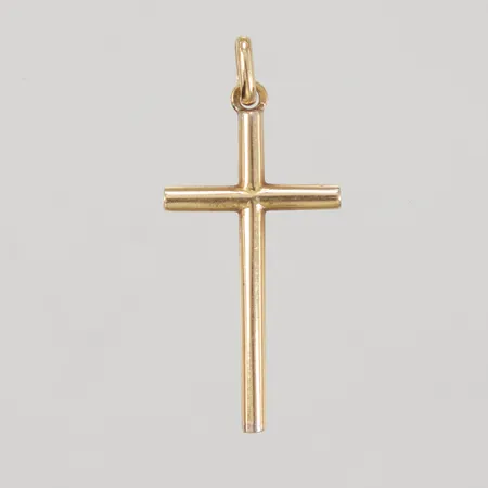 Hänge, kors, längd inklusive ögla 31mm, bredd 14mm, ostämplad, 14K,  Vikt: 0,7 g