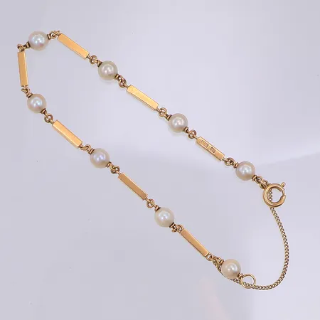 Armband, stavlänk, 19,5cm, odlade saltvattenpärlor Ø5,5mm, Trege år 1964, 18K Vikt: 9,2 g