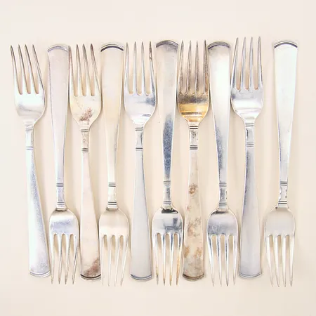 Bordsgafflar 10st, modell Rosenholm, längd 17,7cm, GAB, silver 830/1000 Vikt: 390,4 g