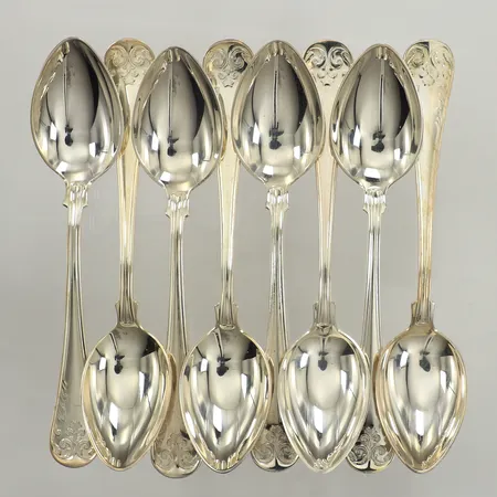 Åtta kaffeskedar, längd 12cm, modell gammel fransk, 830/1000 silver Vikt: 175,6 g