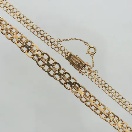 Collier X-länk, längd 46cm, bredd ca 5-10mm, säkerhetskedja, något ojämn länk, 18K, Ceson Guldvaru Ab, år 1963, 18K Vikt: 19,5 g