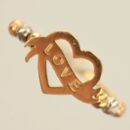 Ring tre-färgad med hjärta "Love" stl 16½  bredd 1-8mm, 18K  Vikt: 1 g