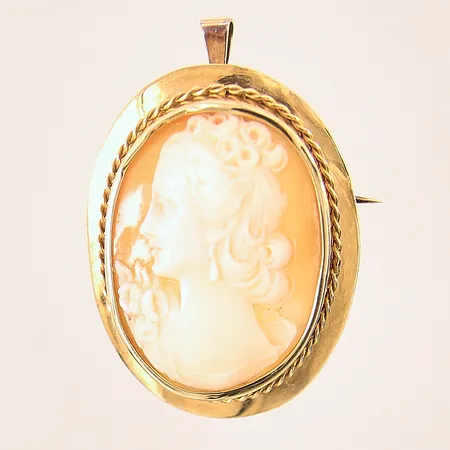 Brosch/hänge med camé, 40x27,2mm, 18K Vikt: 7,9 g