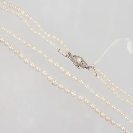 Pärlcollier, doserat, 2-radigt, längd ca 46cm, Ø ca 3-7,2mm, omträtt med silkestråd, lås vitguld, 18K Vikt: 0 g