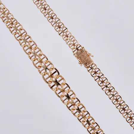 Collier doserad X-länk med stav, längd: ca 44,5cm, bredd: ca 7-11mm, NSE, N S E Guldvaru Aktiebolag, Köping, år 1991, 18K  Vikt: 23,1 g