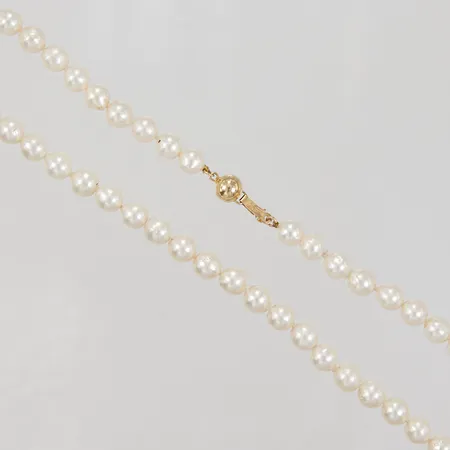 Pärlcollier 60st odlade sötvattenspärlor barocka, Ø ca 6,5mm, 43,5cm, guldlås, GHA 18K 25,5g 
