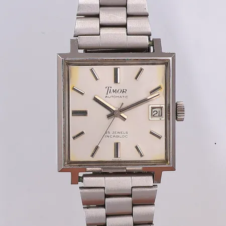 Herrur Timor, automat, 30mm, 70-tal, viklås, ca 20cm, stål, missfärgning i ett hörn av urtavlan Vikt: 0 g