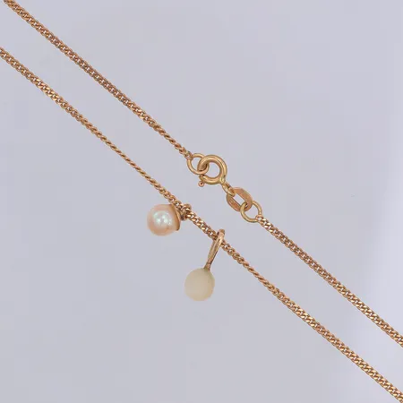 Kedja, Pansar, 45cm, bredd 1,5mm, 2 hängen slitna pärlor, Balestra, 18K Vikt: 4,1 g