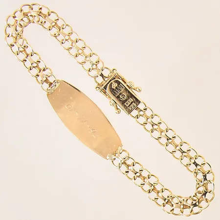 Armband X-länk med platta, längd 17cm, bredd 6-11mm, gravyr, 18K Vikt: 6,8 g