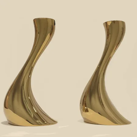 Ett par ljusstakar, Georg Jensen, Cobra, design Constantin Wortmann, höjd 16 cm, rostfritt stål, förgyllda, originalkartong. 