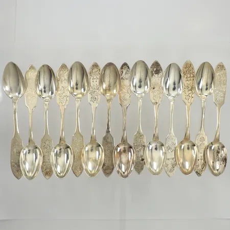 14 Kaffeskedar, modell Tornedal, längd 12cm, gravyr, silver  Vikt: 197,6 g