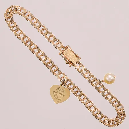 Armband Bismarck, 19cm, bredd:5mm, 2 berlocker, 18K 9,9g.