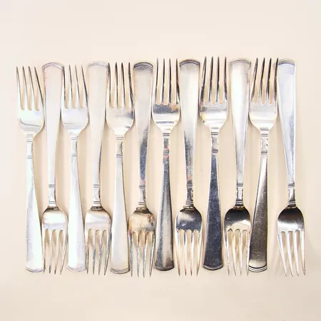 Bordsgafflar 12st, modell Rosenholm, längd 17,5cm, GAB, silver 830/1000 Vikt: 471,2 g