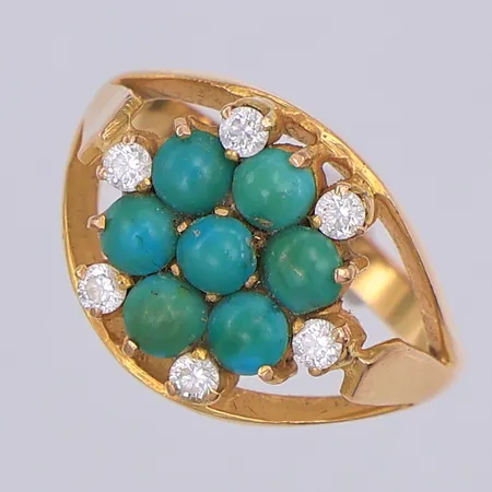 Ring, vita & gröna stenar, 16¼, 14K Vikt: 4,5 g