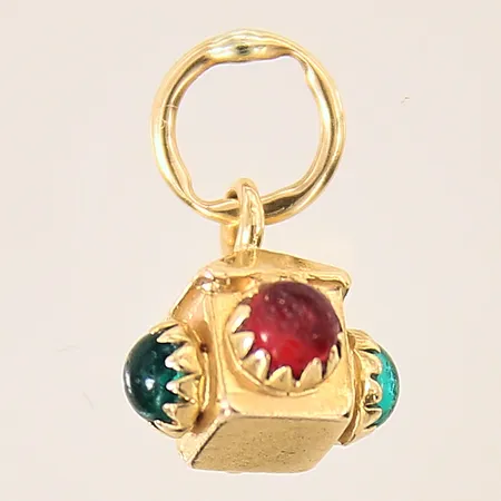 Hänge med gröna samt röda stenar, 15x10mm, 18K Vikt: 1,6 g