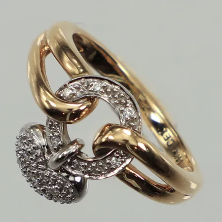 Ring, diamanter ca 20 x 0,01ct, stl 16½, bredd 1,9-18mm, rörlig del, tvåfärgad, 14K  Vikt: 4,3 g
