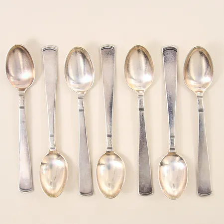 Kaffeskedar 7st, modell Rosenholm, längd 12cm, GAB, silver 830/1000 Vikt: 115,9 g