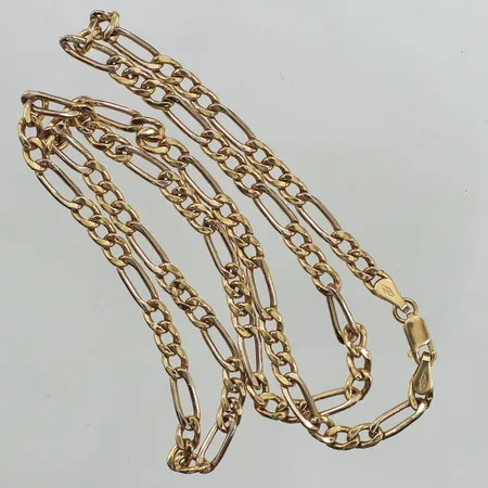 Kedja Figaro, längd 45,5cm, bredd ca 3,5mm, defekt länk, 18K Vikt: 5,5 g