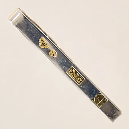 Slipsklämma, 60x6mm, detaljer med förgyllning, repig, något oxiderad, silver 925/1000 Vikt: 6,3 g