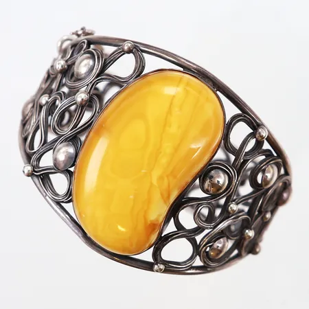 Armband stelt med bärnsten , Ø65mm, bredd: 25-50mm, öppningsbart, säkerhetskedja,  silver 925/1000 Vikt: 65,7 g