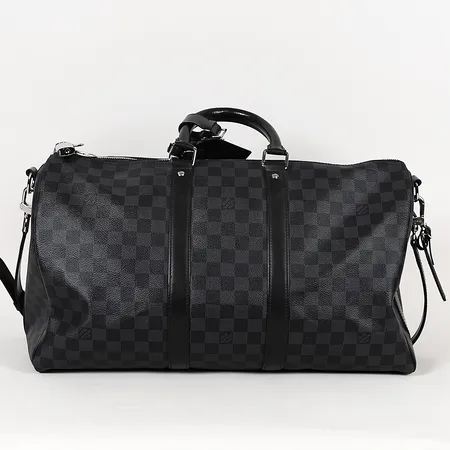 Väska Louis Vuitton Keepall Bandouliere 45, damier graphite, hänglås med nycklar samt tillhörande mini dustbag, bruksskick, inga tillbehör, adresstag med initialer MJ. Vikt: 0 g