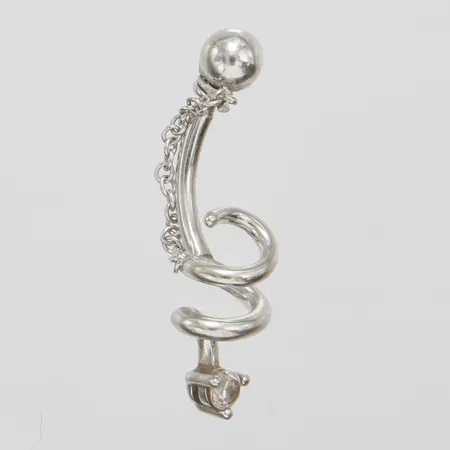 Piercingsmycke, vitguld, 27mm, vit sten, säkerhetskedja,14K Vikt: 2,5 g