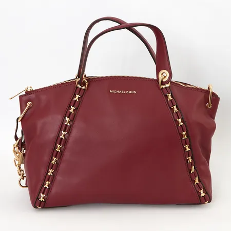 Väska Michael Kors Sadie Large Top Zip Satchel, 32x23x11cm, vinrött skinn, guldfärgade beslag, dustbag, axelrem, lås, fint bruksskick, 