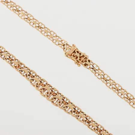 Collier X-länk med stav, längd ca 42 cm, bredd 4.6-6.9 mm, 18k. Vikt: 13,2 g
