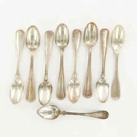 9 skedar, 13,2-14cm, silver, 830/1000, Vikt: 230,6 g