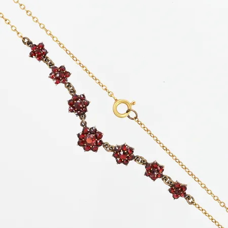 Collier med granater, 42cmm, bredd:1,9-11mm, gulmetall 
