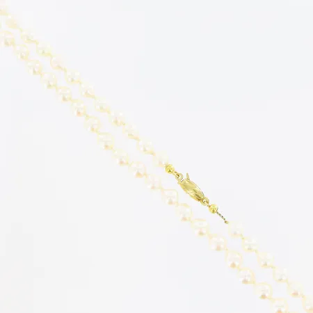 Pärlcollier, odlade saltvattenspärlor, barocka, 51cm, Ø5mm, rosatonade, fin lyster, tråd behöver justeras vid ena dobben, 18K i lås Vikt: 0 g