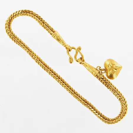 Armband med berlock hjärta, 16cm, bredd 2,5mm, S-lås, skevheter, vikskador, 23K Vikt: 7,6 g
