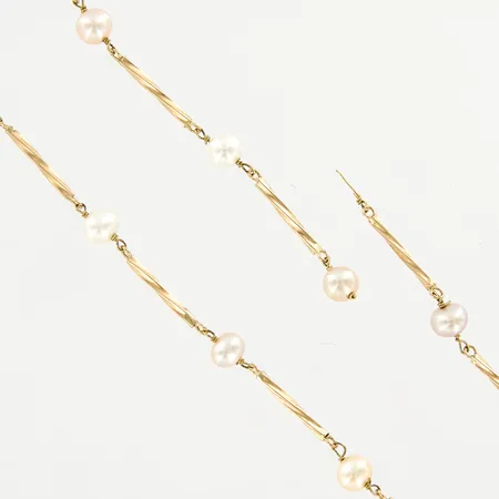 Collier med pärlor, 38cm, bredd 5mm, defekt, 14K  Vikt: 4,2 g