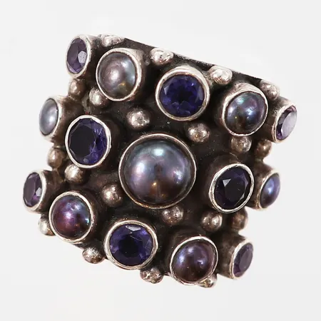 Ring med stenar och pärlor, KumKum, stl 18¼, bredd: 13-24mm, silver 925/1000 Vikt: 24,5 g