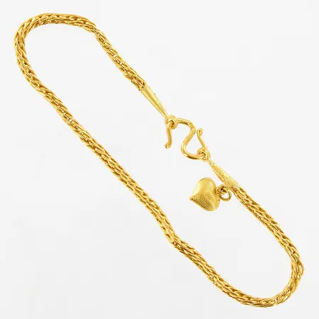 Armband med berlock hjärta, 17cm, bredd 2mm, S-lås, skevheter, vikskador, 23K Vikt: 3,8 g