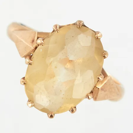Ring med gul sten, stl 17¾, bredd 15mm, 14K,  Vikt: 4,9 g