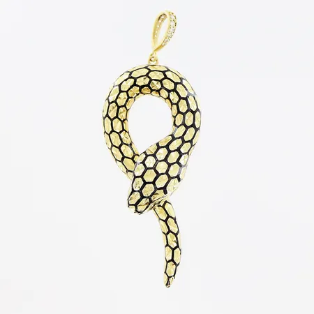 Hänge, orm, svart emalj, röd och vita stenar, 24x66mm, 18K Vikt: 13,8 g