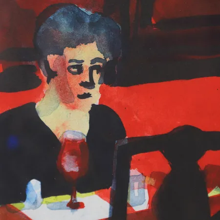 Tavla, Peter Dahl, färglitografi, motiv från restaurang KB, signerad och numrerad IX/XXXVII. bladstorlek 30 x 40 cm, ej examinerad ur ram. Vikt: 0 g Specialfrakt, kontakta pantbankskontoret för mer information.