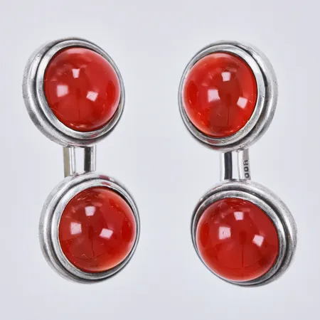 Ett par manschettknappar med färgade stenar, Ø14mm, stämplade RWP, 800/1000, silver Vikt: 13,7 g