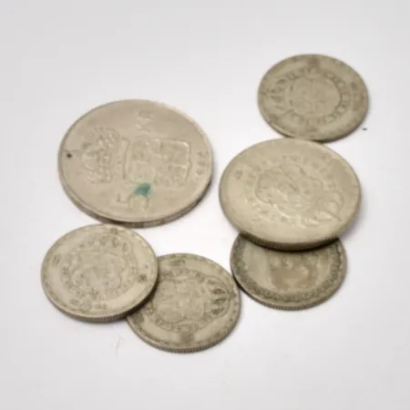 6st mynt, 1st 5krona, 1st 2krona, 4st 1kronor, vikt 59,83g.