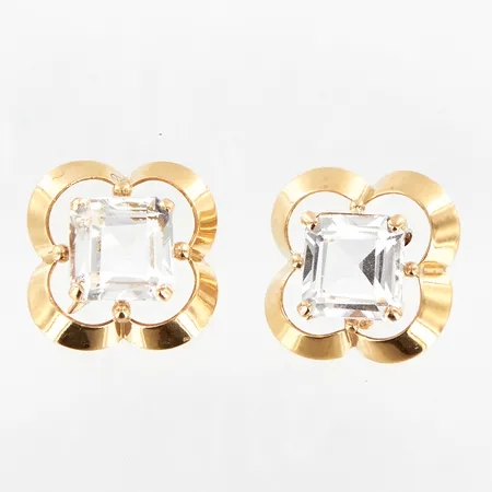 Ett par örhängen med stenar, ca 18mm, stoppar i metall, 18K Vikt: 2,2 g
