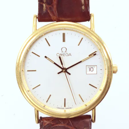 Herrur Omega Quartz , personlig gravyr, Ø32mm, datum, behov av batteribyte, 18K 