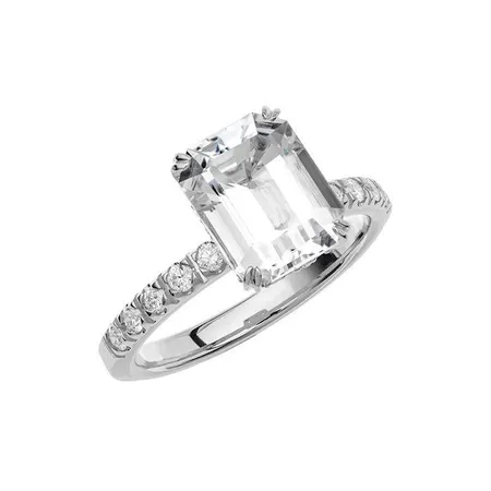 Ring med diamanter 0,20ct W/SI+ 1 Smaragdslipad Snövit beryll 8x6 mm. Från Schalins med certifikat, Ø 19 mm, 18k Vikt: 3,9 g