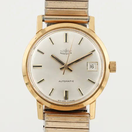 Herrur Perfecta Automatic med gravyr, diameter ca 34 mm, 18k.