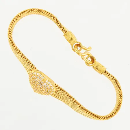 Armband med hjärta med vita stenar, 15cm, bredd 9mm, 23K Vikt: 15,2 g