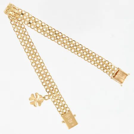 Armband X-länk med berlock fyrklöver, 21cm, bredd: 9mm, 18K  Vikt: 16 g