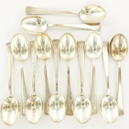12 skedar, 17,5cm, monogram, silver 830/1000 Vikt: 511,3 g